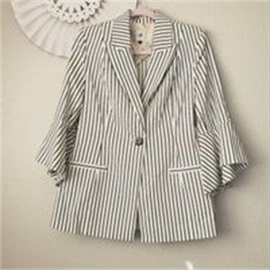 Nautical Striped Bell Sleeve Unicorn One Button Front Blazer Business